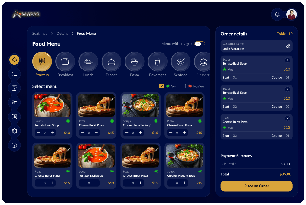AMAPAS fast food menu order entry screen