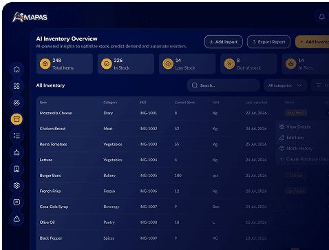 AMAPAS AI inventory overview screen