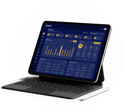 AMAPAS point-of-sale dashboard on a laptop